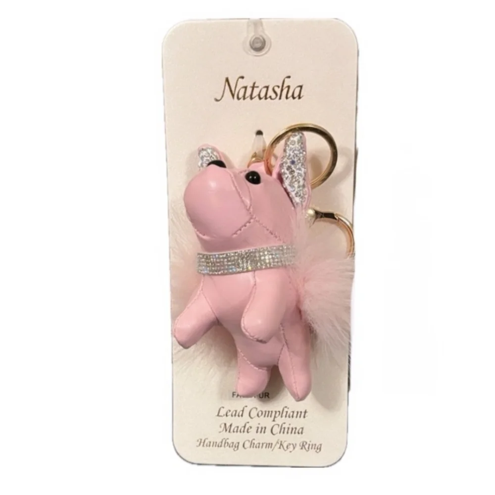 💕 ▪️Natasha Couture▪️ Adorable Pink French Bulldog Keychain Bag Charm